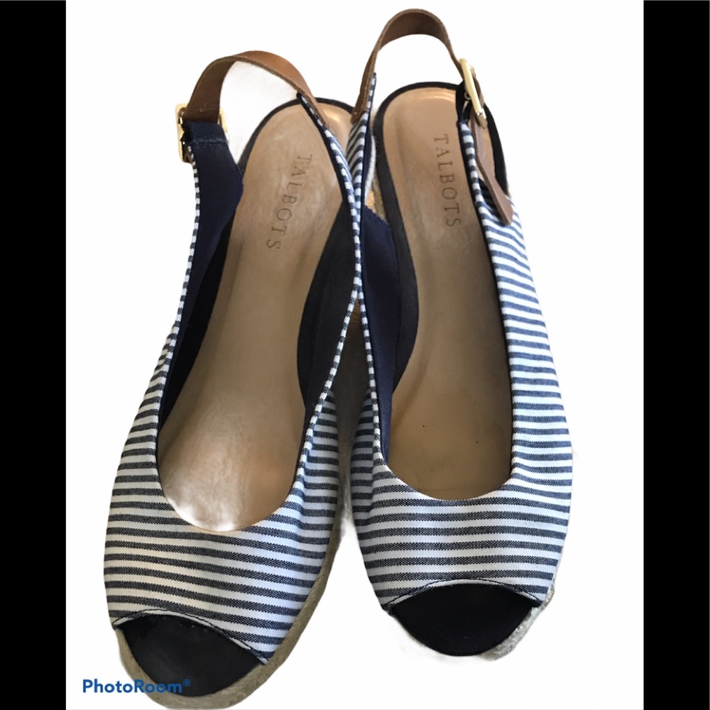 Talbots blue and white striped wedges
